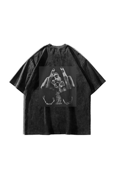 Bak Moda Μαύρο μπλουζάκι All Eyez On Me με στάμπα Oversize Unisex Washable