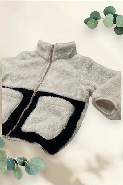 Montup Girl's Plush Ecru Black Pocket Zippered Welsoft Winter Coat