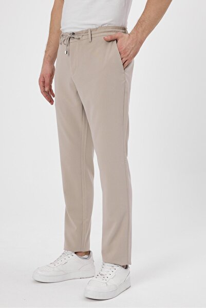 odelon Ανδρικό Slim Fit μέσης ελαστικό κορδόνι με φερμουάρ Lycra Άνετο μπεζ παντελόνι Jogger