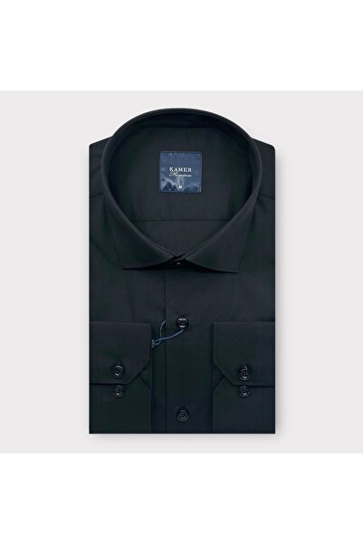 KAMER BÜYÜK BEDEN (BATTAL) TERİKOTON SİYAH GÖMLEK 3401S