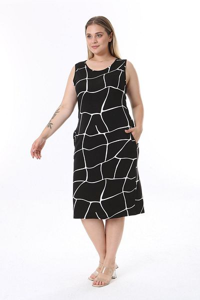 modayız Καλοκαιρινό Αμάνικο Φόρεμα με Τσέπες Plus Size - 6E-2547