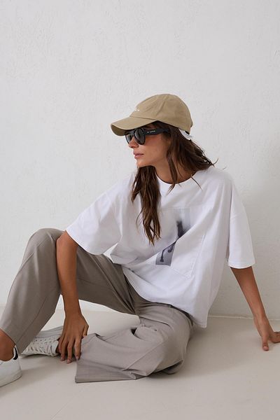 Setre Ecru Short Sleeve Crew Neck T-Shirt - Print Detailed