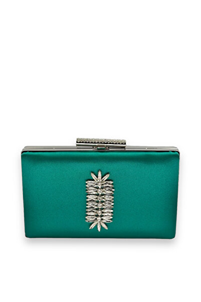 Generic Brand Green Satin Color - Crystal Jewelled Evening Dress Clutch Eveni...