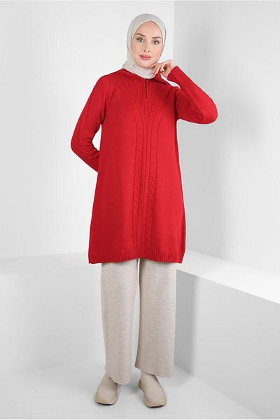 Alvina Zippered Collar Knitwear Tunic 44064