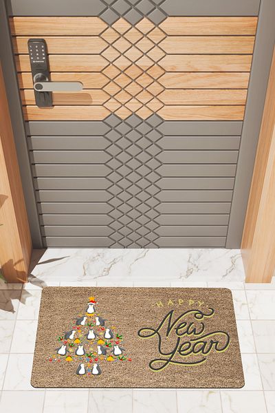 Rugmood Modern Digital Printing Penguin Happy New Year Door Mat
