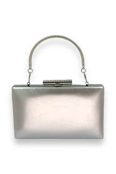 Wedding Fashion Silver Grey Lame - Rochie de seară cu mâner mat din piele Clu...