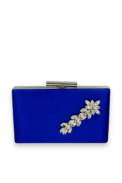 Generic Brand Cobalt Blue Color Satin Crystal Stone Evening Dress Bag Evening...