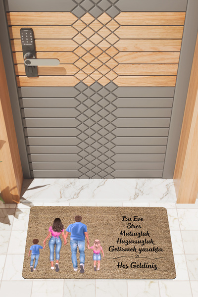 Rugmood Modern Dijtal Baskı Aile Temalı Stres Yasak Dış Kapı Önü Paspası