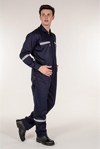 Generic Brand Navy Blue Sleeved Jumpsuit with Reflective Stripe