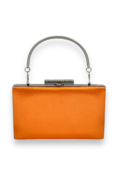 MidStore Orange Color Handle Satin Crystal Stone Evening Dress Bag Evening Ba...