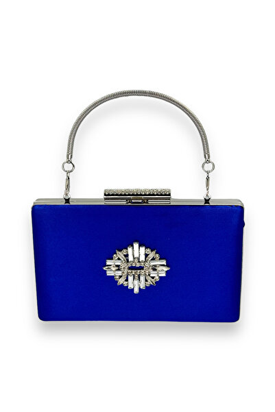 Generic Brand Cobalt Blue Color Satin Crystal Stone Evening Dress Bag Evening...