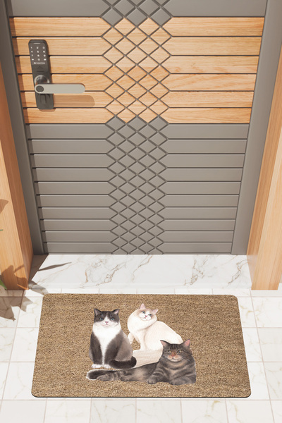 Rugmood Modern Dijtal Baskı Güzel Kediler Kapı Önü Paspası