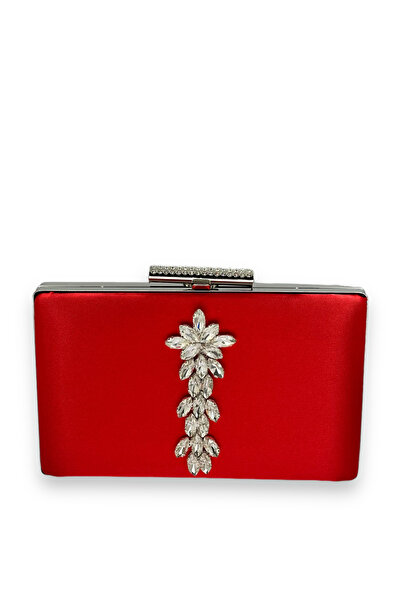 MidStore Red Color Satin Crystal Stone Evening Dress Bag Evening Bag Henna Br...