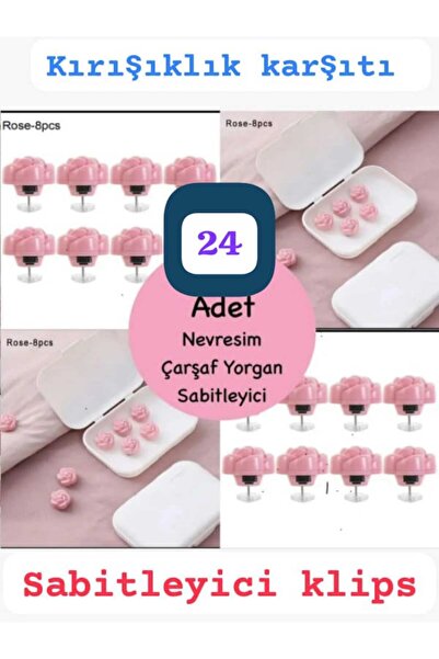 Genel Markalar 24 ADET PEMBE GÜL YORGAN YASTIK NEVRESİM SABİTLEYİCİ DÜĞME