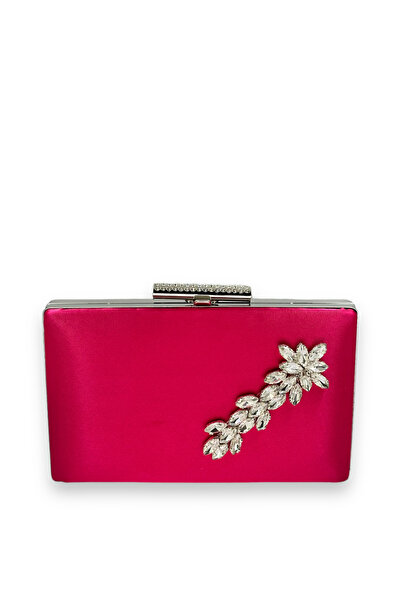 Generic Brand Fuchsia Pink Color Satin Crystal Stone Evening Dress Bag Evenin...
