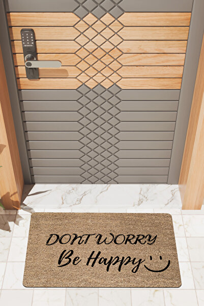 Rugmood Moderni digitalni štamparski otirač "Brown Don't Worry Be Happy"