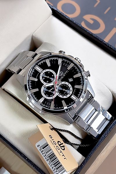 Bigotti Custom Boxed 5 Atm Waterproof Men Wristwatch Silver Color Steel Band Gift Bracelet Bme2014C1