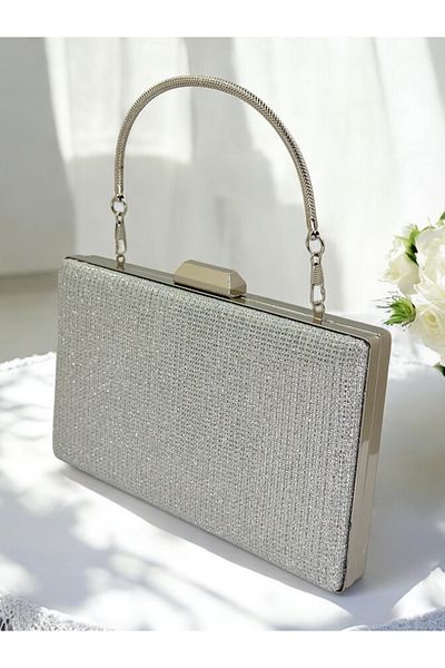 Wedding Fashion Mâner din metal argintiu de culoare argintie pentru femei, geantă pentru rochie de seară, absolvire, bal de absolvire