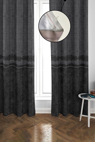 Doruklar Home Collection Blackout Light Proof Blackout High Quality Modern Patterned 2 Blades Background Curtain 140 X 270 Nes Series