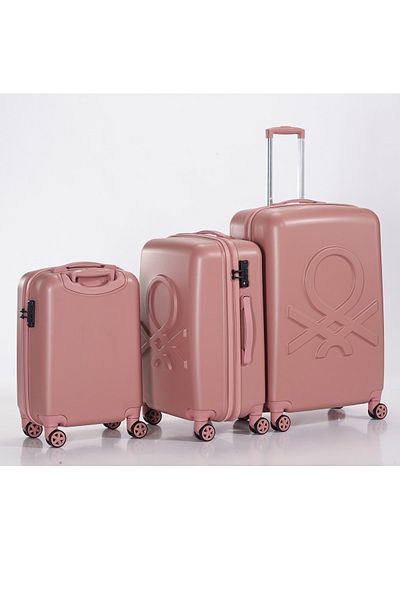United Colors of Benetton Set of 3 Premium Luggage Trolley, Traveling Bag, Rose Gold