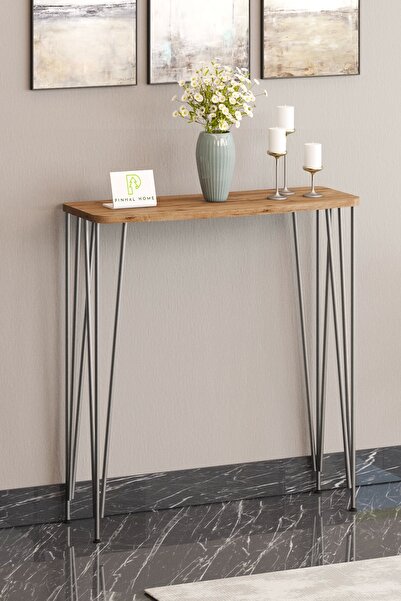 Pinhal Home 100cm Atlantik Çam Dresuar Kahve Köşesi Konsol Modern Raf Metal B...