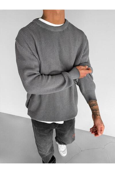 ablukaonline Γκρι ανδρικό oversize βασικό πουλόβερ