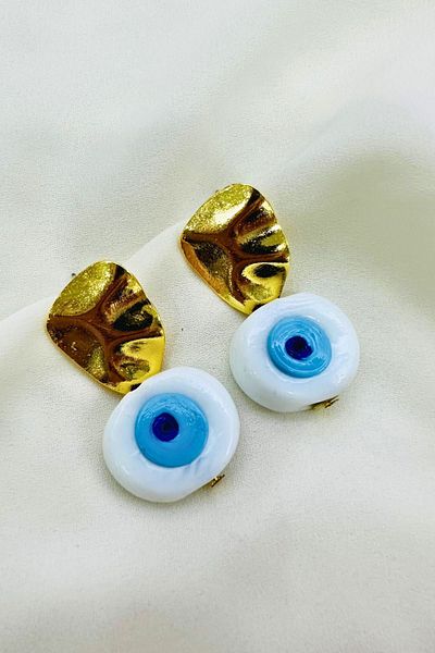 PETEK AKSESUAR Glass Evil Eye Design Earring White