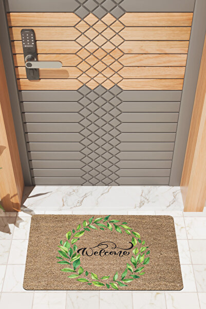 Rugmood Modern Digital Printing Green Leaf Welcome Outside Door Front Mat