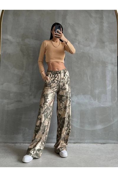 bymaestro woman Women's Ottoman Fabric Ribbed Laced Shiny Elastic Waist Comfortable Sweatpants Bottom Trousers