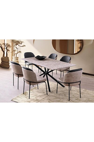 Levent Mobilya Aksesuar ARVEN MASA, AURA SANDALYE, GRİ TAŞ, 180X90