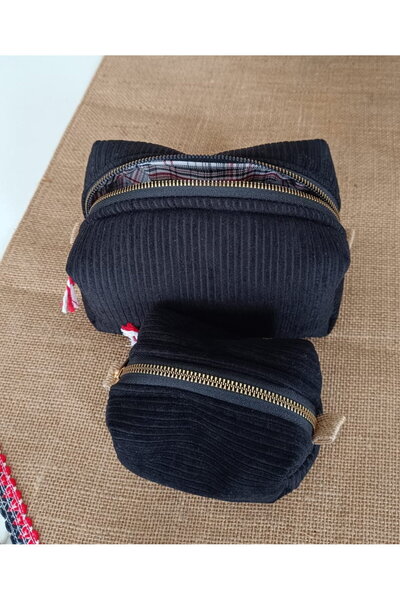 NGA's Küçük ve Orta Boy Çanta Set Siyah Geniş Şık Kadife Organizer Makyaj Çan...