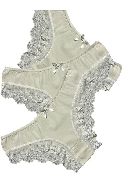 Gizli Butik 3-Piece Women's Lace Detailed Cotton Bikini Panties Ecru