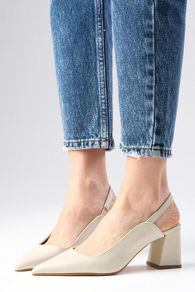 Mio Gusto Anette Beige Color Pointed Toe Open Back Thick Heeled Shoes