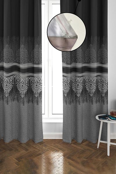 Doruklar Home Collection Blackout Light Proof Blackout High Quality Modern Patterned 2 Blades Background Curtain 140 X 270 Nes Series