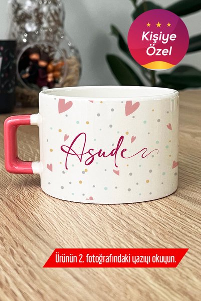 Hedizu Kişiye Özel Kalp Desenli İsim Lüks Fincan Pembe Sevgiliye  B2X M5T