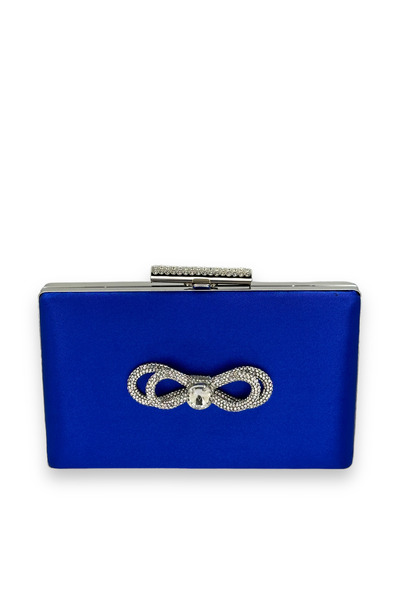 MidStore أزرق بلون الكوبالت حقيبة سهرة من حجر الكريستال الساتان الملونة حقيبة...