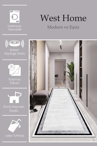 West Home Makinede yıkanabilir kaymaz taban leke tutmaz mutfak halısı salon halısı ve yolluk