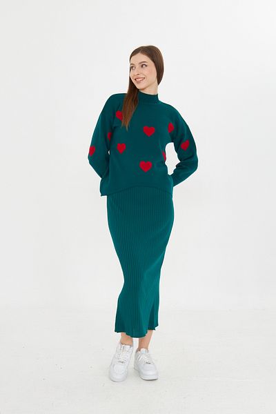 brako tekstil Women's Top Sweater Bottom Strap Dress Knitwear Set (Heart Detail)