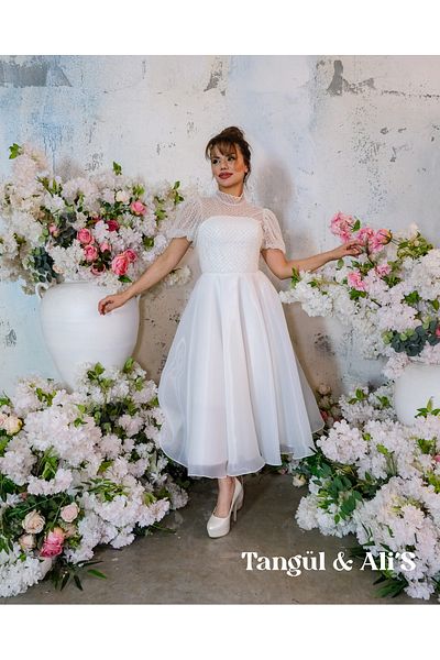 Tangül&Ali'S Moda Evi Embroidered Midi White Puff Dress