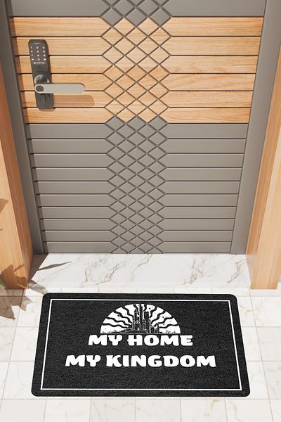 Rugmood Модерен дигитален печат Черна изтривалка за външна врата My Home My Kingdom