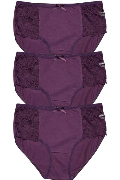Gizli Butik Set de 3 chiloți din bumbac pentru femei cu fundă din dantelă laterală violet