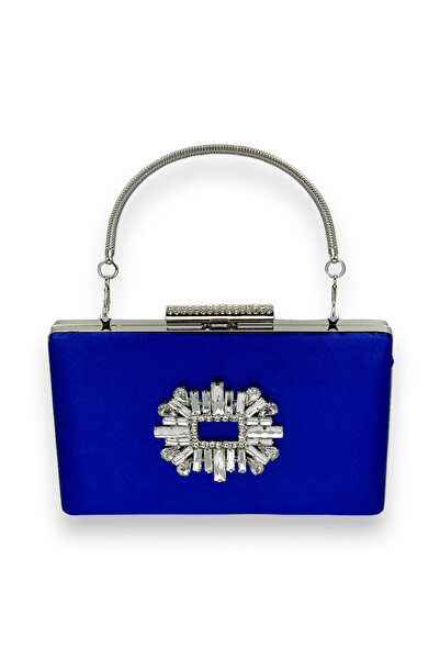 MidStore أزرق بلون الكوبالت حقيبة سهرة من حجر الكريستال الساتان الملونة حقيبة...