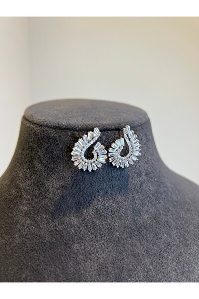 VİYA Öğretmenler Günü Hediyesi Cecilia Gümüş Renk Zirkon Taşlı Abiye Küpe