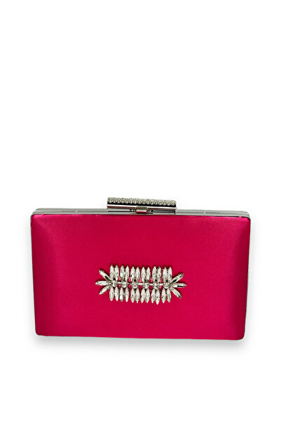 Generic Brand Fuchsia Pink Color Satin Crystal Stone Evening Dress Bag Evenin...