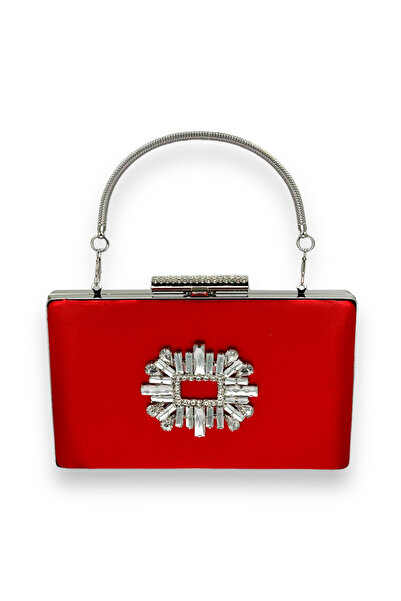Generic Brand Red Color Satin Handle Crystal Stone Evening Dress Bag Evening ...