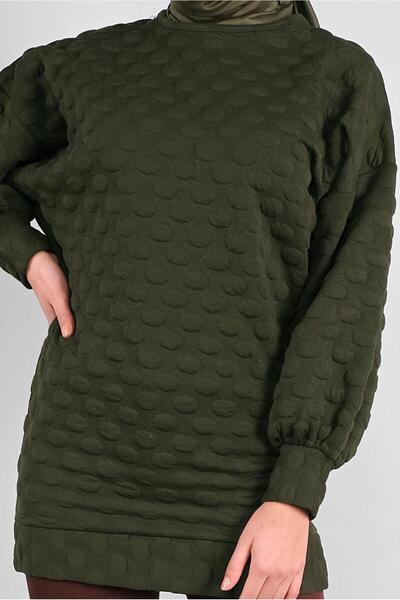 TRENDTESETTÜR Women's Khaki Pompom Patterned Tunic 9234