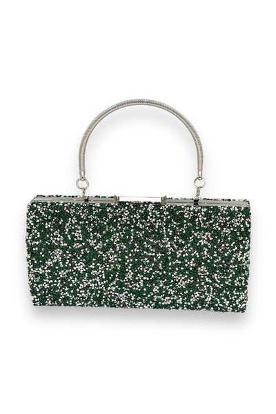 Generic Brand Green Color Jewelled Metal Handle Large Size Evening Dress Even...