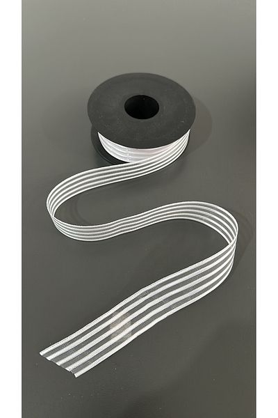 edalle White Satin Striped Chiffon Ribbon, 25mm 5 Meters