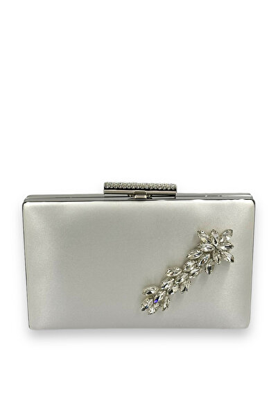 MidStore Ecru Pearl White Color Satin Crystal Stone Evening Dress Bag Evening...