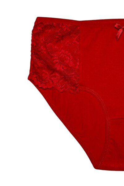Gizli Butik 6-Piece Women's Cotton Side Lace Bow Detailed Panties Red